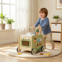 Multifunctional Baby Push Toy with Kitchen Toy Educational Toy Kitchen with Wheels Sensory Wooden Activity Push Toy Sturdy for Toddlers, Nursery, Daycare