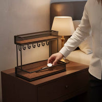 2-Tier desktop Storage Rack with Hooks Metal Countertop Organizer with Hooks Compact