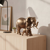 Mother and Calf Elephant Figurine Metal-Like Ornament Carved for Collectors, Shelf, Entryway, Living Room