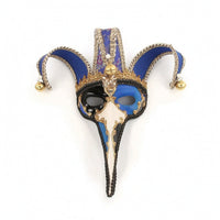 Carnivalesque Fool Face Covering Glittered Mask with Bells Elongated for Theater