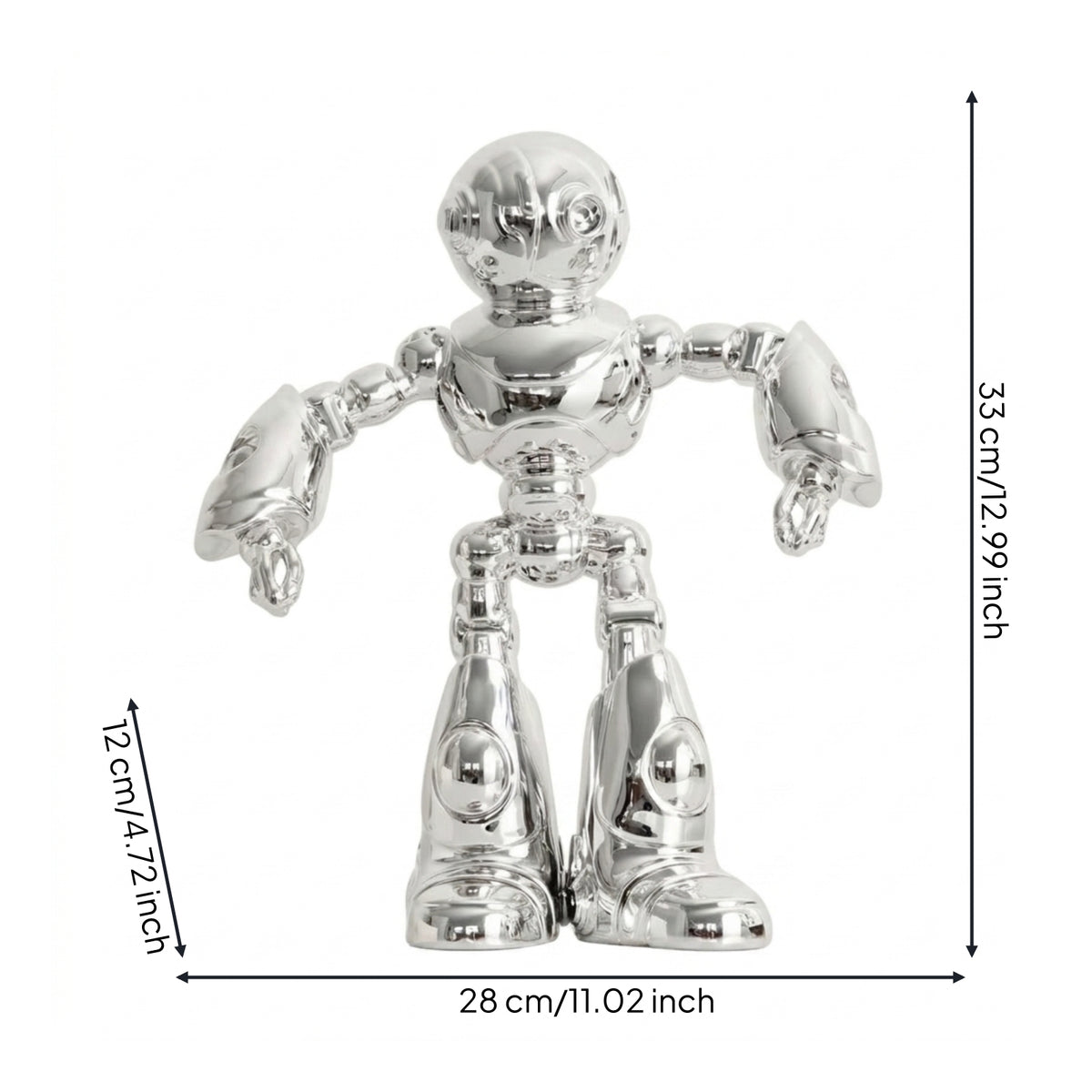 Robot Figurine Silver Robot Sculpture Futuristic for Office, Entryway, Bookshelf