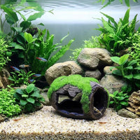 Mossy Barrel Aquarium Ornaments and Aquarium Cave, Resin Hollow Hiding Shelter for Small Fish, Textured Aquarium Decoration, 1 Piece