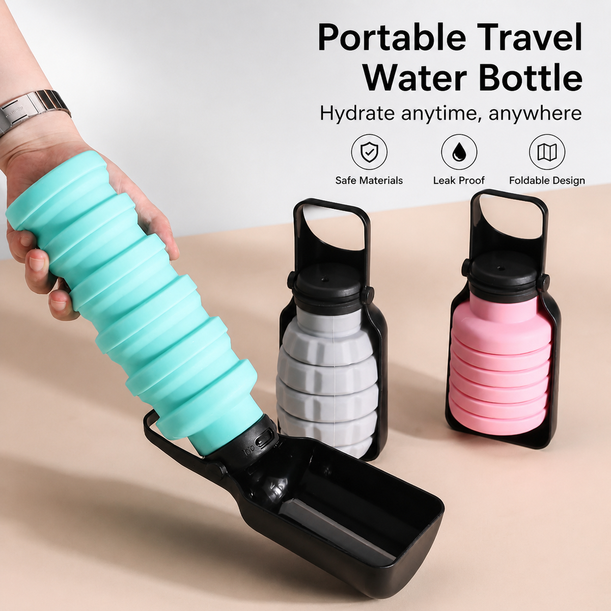 Dog Water Bottle, Portable Pet Water Bottle for Walks & Road Trips, Silicone Dog Travel Water Bottle with Integrated Dispenser, Blue