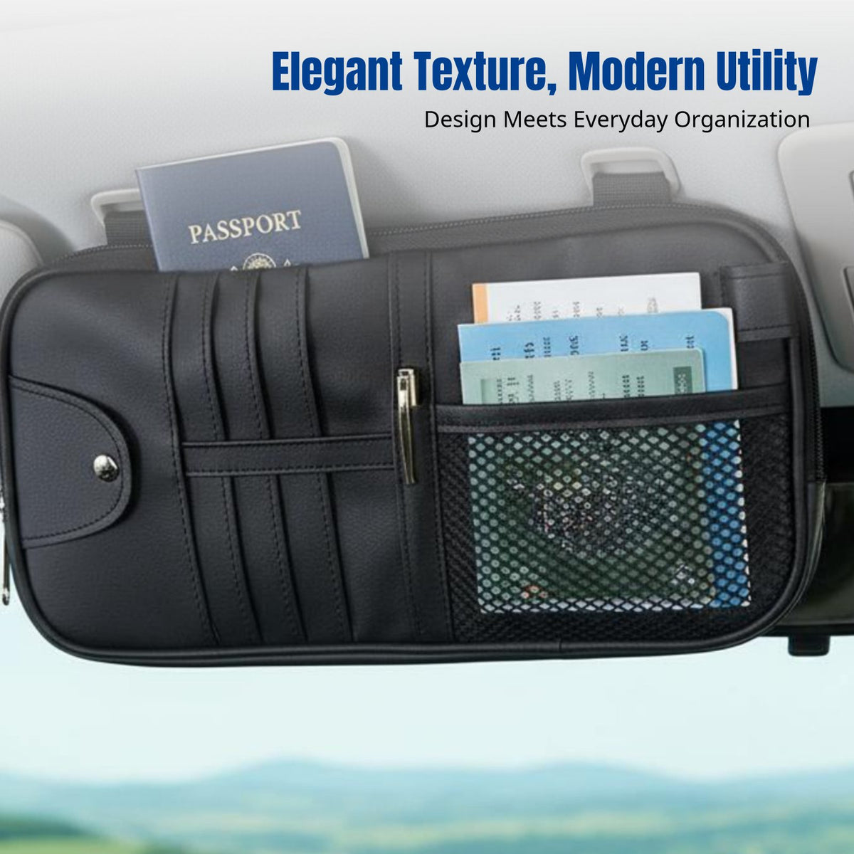 Car Sun Visor Organizer, Multi-Functional Storage Bag, Card Holder, Pen Pouch, CD Sleeve, Document Pocket