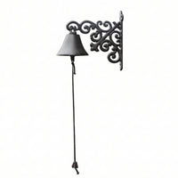 Decorative Rustic Wall Bell with Pull Cord Vintage Cast Iron Bell with Bracket Weather-Resistant Door Chime Easy to Install for Gardeners, Yard, Doorway