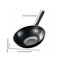 Naturally Non-Stick Hand-Hammered Wok Long-Lasting Traditional Iron Wok Multifunctional Stir-Fry Pan Heat-Resistant Handle for Cooking Enthusiasts, Chefs