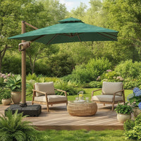 Square Patio Umbrella Double-Pole Patio Umbrella with Wheeled Base Rotatable for Poolside, Garden