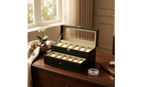Double-Layer Drawer Watch Box Transparent Window Watch Drawer Box Leather-Like Timepiece Case Stitched Edging