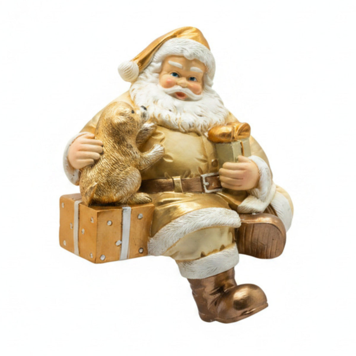 Santa Figurine with Dog Resin Santa Figurine Festive Table Ornament for Collectors, Bookshelf