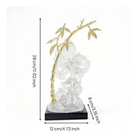Resin Stone Ornament with Crystal Base Gold-Toned Metal Leaf Sculpture Artistic