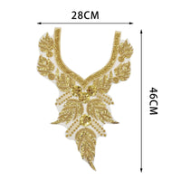 Beaded Applique with Rhinestones Handmade V-Neck Collar Applique DIY
