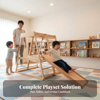Wooden Climbing Triangle Set Made of Beech Wood Young Child Gym with Slide Develops Motor Skills Young Child Climbing Gym for Kids, Living Room