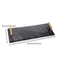 Rectangular Marble Tray with Gold Handles Minimalist Marble Tray with Handles Modern Slimline for Bathroom Counter