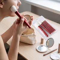 6-Piece Wine Red Handle Makeup Brush Set for Face and Eyes