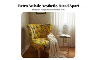 Retro Design Button-Tufted Tub Chair Compact Design Accent Seating Curved Back Indoor Furniture Carved Wooden Legs for Business Owners, Apartment Dwellers, Interior Designers