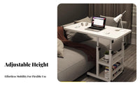 Locking Casters Adjustable Height Laptop Desk Versatile Use Overbed Table Sturdy Construction Rolling Laptop Desk Rounded Corners for Students, Apartment Dwellers, Distant Workers, Bedroom, Dorm Room, Small Areas, Classroom