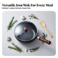 Uncoated Iron Wok Non Coating Chinese Wok Stir-Fry Pan Multifunctional Professional Grade for Chefs