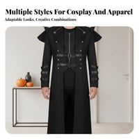 Irregular Hem Design Medieval Assassin Cosplay Coat Soft Comfortable Material Asymmetrical Medieval Jacket Windproof Steam Edgy Long Jacket for Halloween Partygoers, Cosplayers, Goth Enthusiasts, Themed Parties, Comic Conventions, Stage Performances