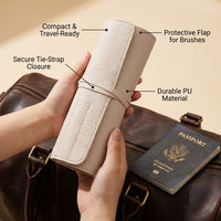 Professional Makeup Brush Organizer for Women, Foldable Leather Cosmetic Bag with 10 Pockets, Lightweight Travel Storage Pouch