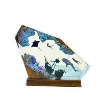 Resin and Wood Night Light Artistic Resin Wood Art Lamp Ambient for Shelf