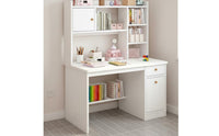 Multi-Functional Workstation Study Desk with Bookshelf and Drawers Spacious Desktop Computer Desk with Bookshelf Space Saving Design Home Office Furniture Anti-Collision Rounded Corners for Teens