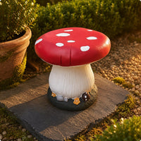 Weather Resistant Fungus-Shaped Garden Stool Hand-Painted Look Resin Fungus-Shaped Seat Bright Colors for Outdoor