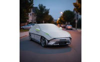 Padded Half Car Cover with Straps Quilted Car Half Cover Waterproof Wind-Resistant for Outdoor Parking