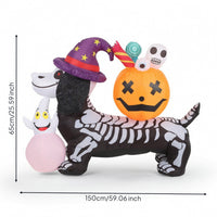 Skeleton Dog Inflatable Lovely Inflatable Dog with Witch Hat Weather-Resistant Yard Decoration for Lawn