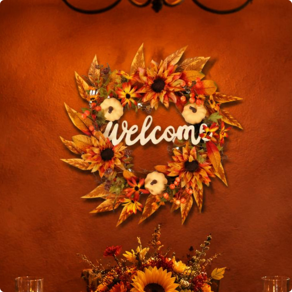 Sunflowers Floral Wreath Orange and Yellow Autumn Wreath Layered Home Decor Wall-Hanging