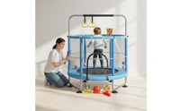 Stable Steel Frame Kids Trampoline with Safety Net Multi-Functional Mini Trampoline with Enclosure Children's Jumping Bed with Handlebar for Toddlers, Adults, Playroom, Home Gym