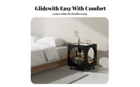 Retro Design Wheeled Cube Table with Cutouts Glass Surface Top Household Furniture Movable Design Rolling Cart Multifunctional for Apartment Dwellers, Office Workers, Living Room, Bedroom, Art Studio, Bathroom