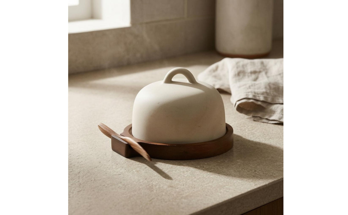 Butter Dish Set Ceramic Butter Keeper Arched Handle
