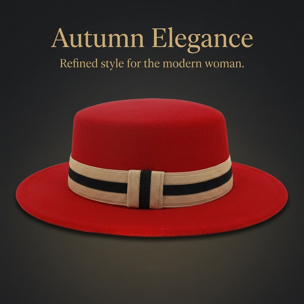 Women Wool Felt Fedora Hat with Flat Crown and Wide Brim for Wedding Guest, Adjustable Sizing for Comfortable Fit, Formal Style for Autumn Winter