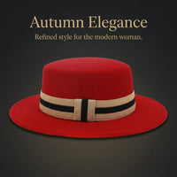 Women Wool Felt Fedora Hat with Flat Crown and Wide Brim for Wedding Guest, Adjustable Sizing for Comfortable Fit, Formal Style for Autumn Winter