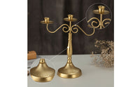 3-Candle Candelabra Gold-Tone Three-Arm Candelabra Candlestick Holder with Three Cups Tabletop Taper Candle Holder Vintage-Style