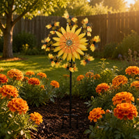 Weather-Resistant Floral Motif Bee Wind Twirler 3D Kinetic Design Metal Floral Motif Wind Twirler Easy Installation Outdoor Decor for Lawn