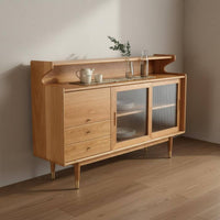 Sturdy Build Black Walnut Sideboard Adjustable Shelves Buffet Cabinet Spacious Top Walnut Storage Cabinet S-Shaped Curve Design for Entryway