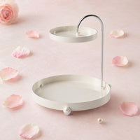 Glossy Finish 2-Tier Tray Rack Raised Edges Bird-Shaped Rack Round Trays Tabletop Organizer Curved Metal for Display