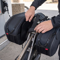 Semi-Rigid Motorcycle Saddle Bag Structured Motorcycle Saddlebag Strap-Mount Saddle Bag with Carry Handle Heavy-Duty for Motorcyclists, Commuters, Daily Commuting