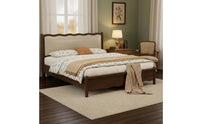 Solid Wood Bed Retro Style Storage Headboard Bed Easy to Clean for Guest Room