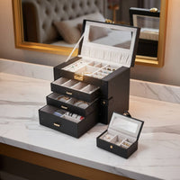 Multi-Tier Jewelry Box Soft Luxurious Lining Multi-Drawer Jewelry Case Removable Dividers Anti-Knot Necklace Hangers for Bedroom