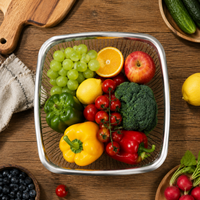 Fruit Bowl, 304 Stainless Steel Wire Basket, Square Brushed Steel Fruit Bowl for Kitchen Counter, Minimalist Design
