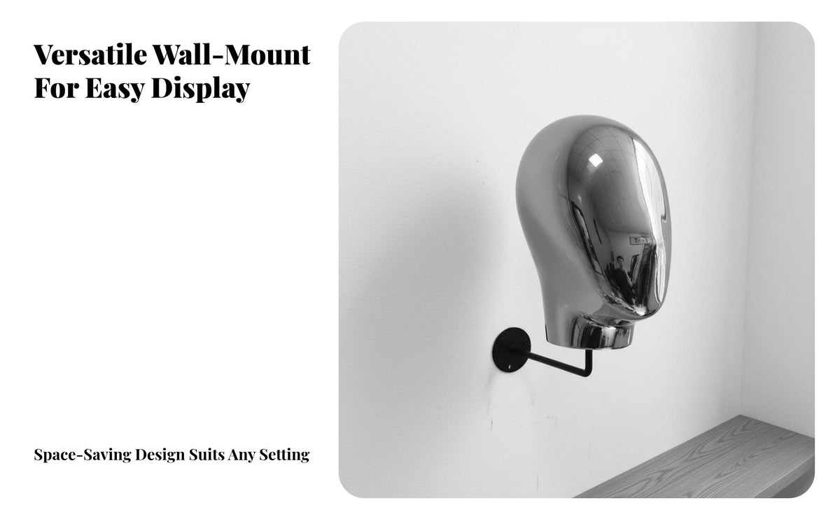 Wall Mounted Mannequin Head Space-Saving Wall Mount Hat Rack Versatile Hanging Hairpiece Display Stand for Retailers, Showroom, Boutique, Entryway