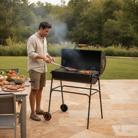 Outdoor Charcoal Grill with Side Shelves Wheeled Charcoal Grill with Side Shelf Portable Long-Lasting for Families