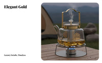 Glass Teapot with Infuser Stovetop Safe Heat Resistant Golden Accents for Home