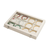 Dustproof Jewelry Box with Glass Lid Slim Jewelry Organizer Box Slim-Line Clear for Dresser, Vanity