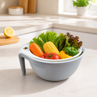 Foldable Colander Bowl Set, 2-Layer Rice Strainer & Washing Bowl, PP Food Grade Pasta Strainer for Fruits Vegetables, White 23cm