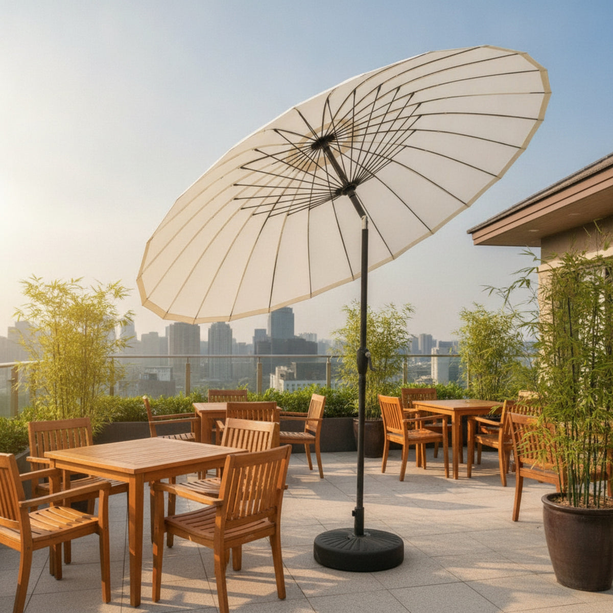 Outdoor Umbrella with 24 Ribs Sturdy Freestanding Umbrella with Base Large-Shade for Homeowners, Garden, Poolside, Backyard