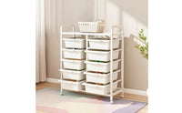 Toy Storage Rack with Bins Mobile Toy Storage Cart with Wheels Pull-out Shelf Unit with Bins for Kids, Young Children, Playroom, Nursery