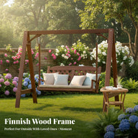 Solid Wood Construction Freestanding Multi-Person Swing Weather-Resistant 2-Person Canopy Swing Lattice Backrest Outdoor Furniture Reinforced Frame for Children, Homeowners, Courtyard, Garden, Backyard, Patio